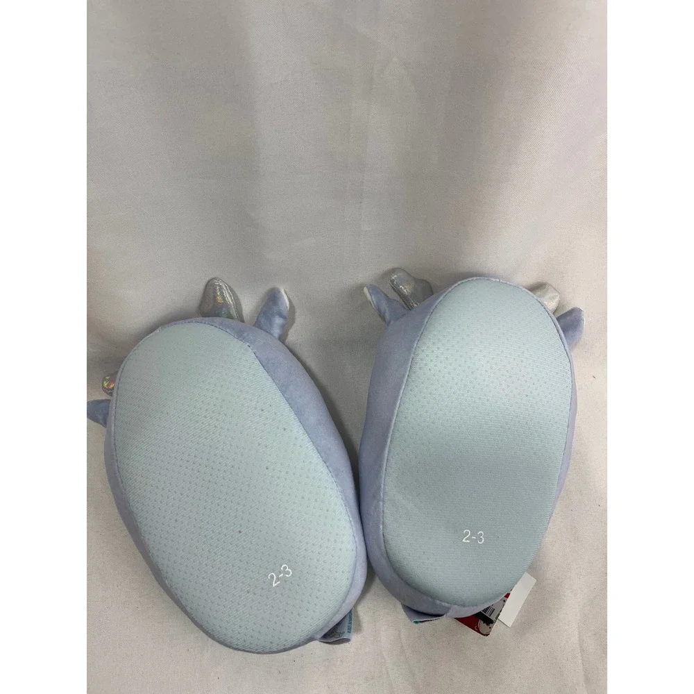 Squishmallows SQU Deer Blue Plush Kids Slippers Size 2/3 Silver Antlers NWT